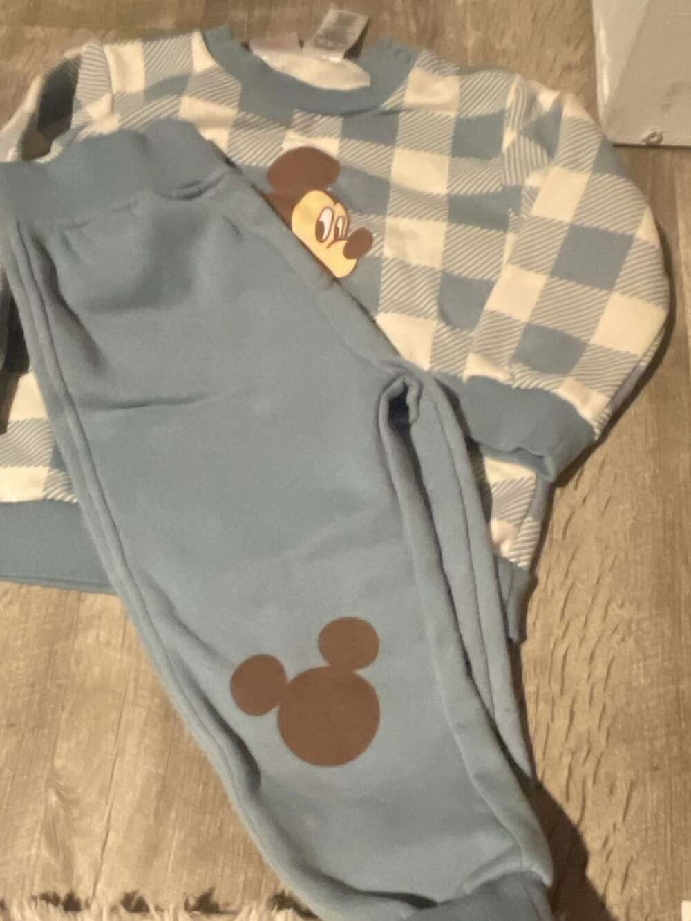 Disney Mickey Mouse Sweatshirt And Jogger Pants Set Size 24M Blue Plaid